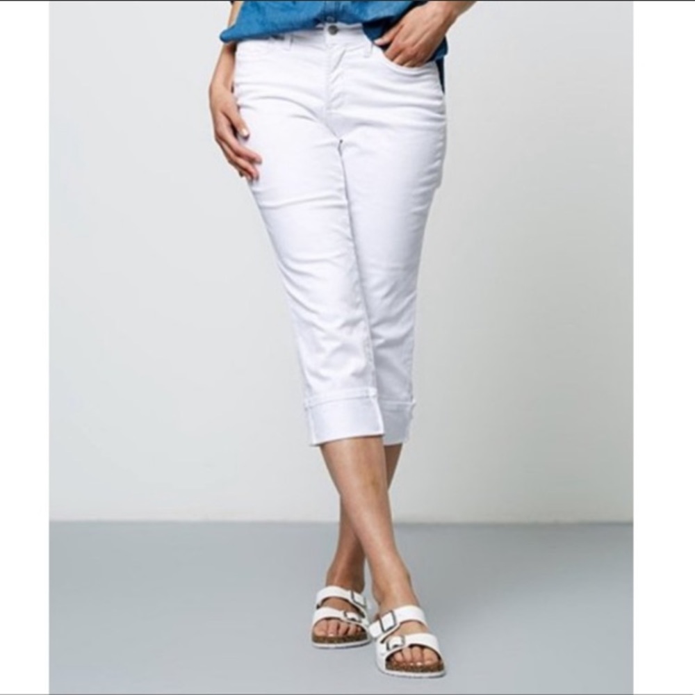 NYDJ Dayla Wide Cuff Capri White Cropped Lift x Tuck Jeans Size 6 Petite